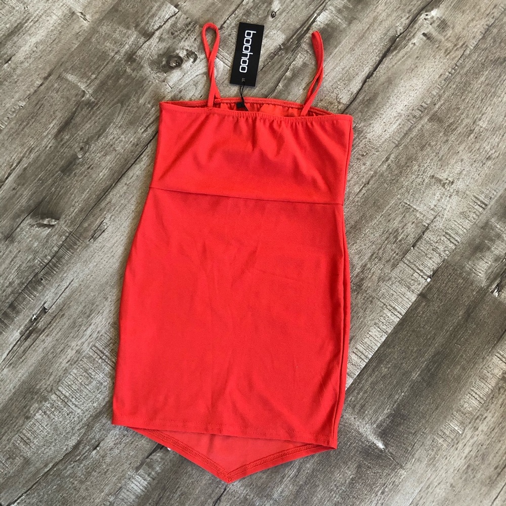 Boohoo Orange V-hem Bodycon Mini Dress NWT - Picture 4 of 8
